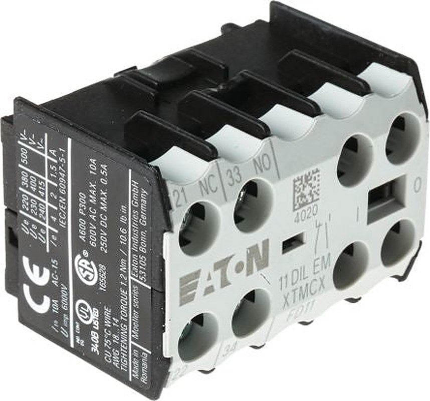 Eaton Auxiliary Contact, 2 Contact, 1 NO/1 NC, DILEM, Front, 10 A, 220 V dc, 500V ac, 010080 11DILEM