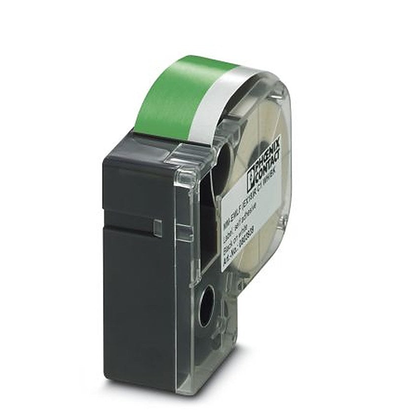 Phoenix Contact White on Green Label Printer Tape, 8000 mm Length, 18 mm Width, 8 m Label Length, 18 mm Label Width