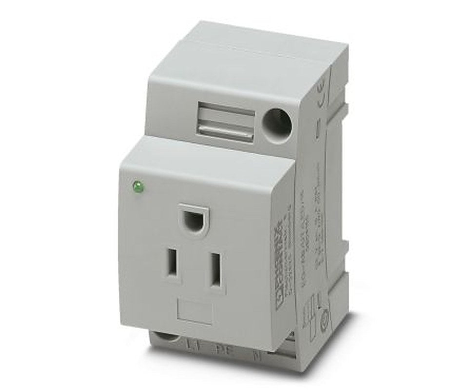 Phoenix Contact USA Mains Socket Grey, 15A, DIN Rail Polyamide, 125V, Screw