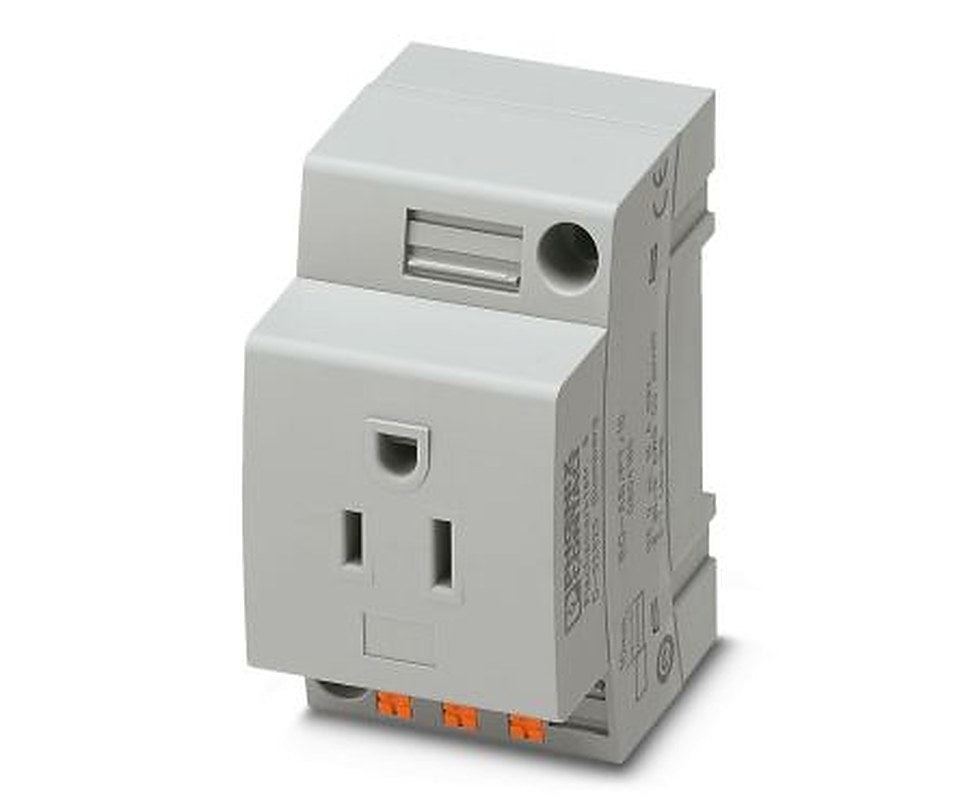 Phoenix Contact USA Mains Socket Grey, 15A, DIN Rail Polyamide, 125V, Push-in