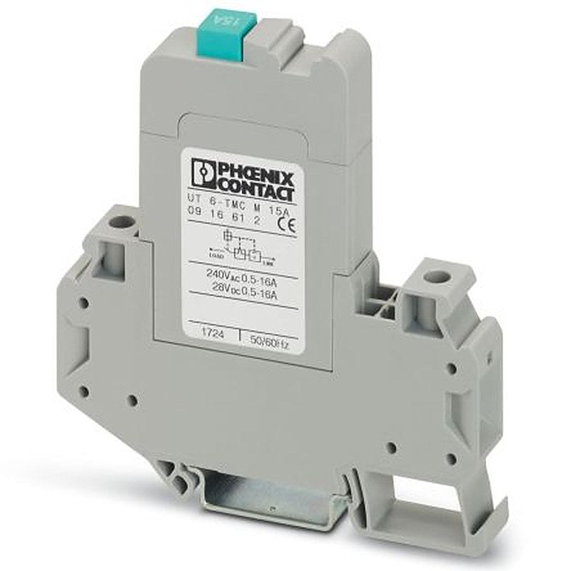 Phoenix Contact CLIPLINE UT 6-TMC Thermal Circuit Breaker - 1-Pole, DIN Rail, 15A Current Rating, 250V ac, 28 V dc