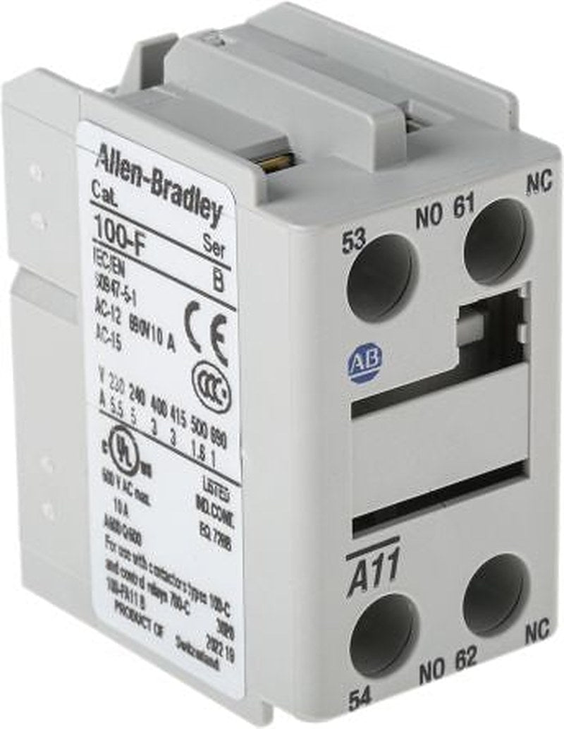 Allen Bradley Auxiliary Contact, 2 Contact, 1 NO/1 NC, 100F, Front, 420 A, 1000V, 100-FA11