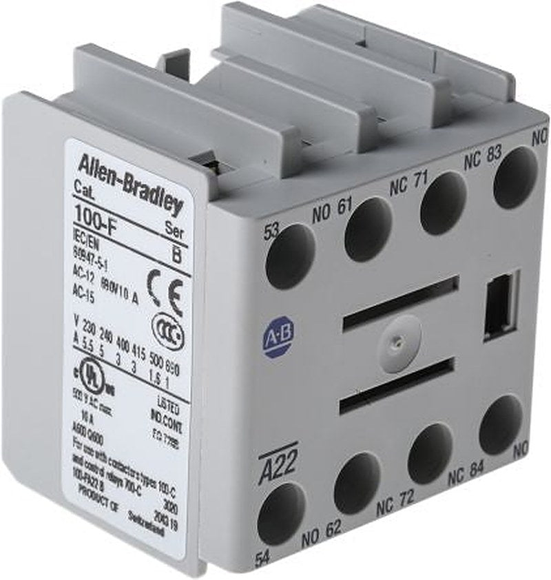 Allen Bradley Auxiliary Contact, 4 Contact, 2 NC/2 NO, 100F, Panel, 10 A, 600V, 100-FA22