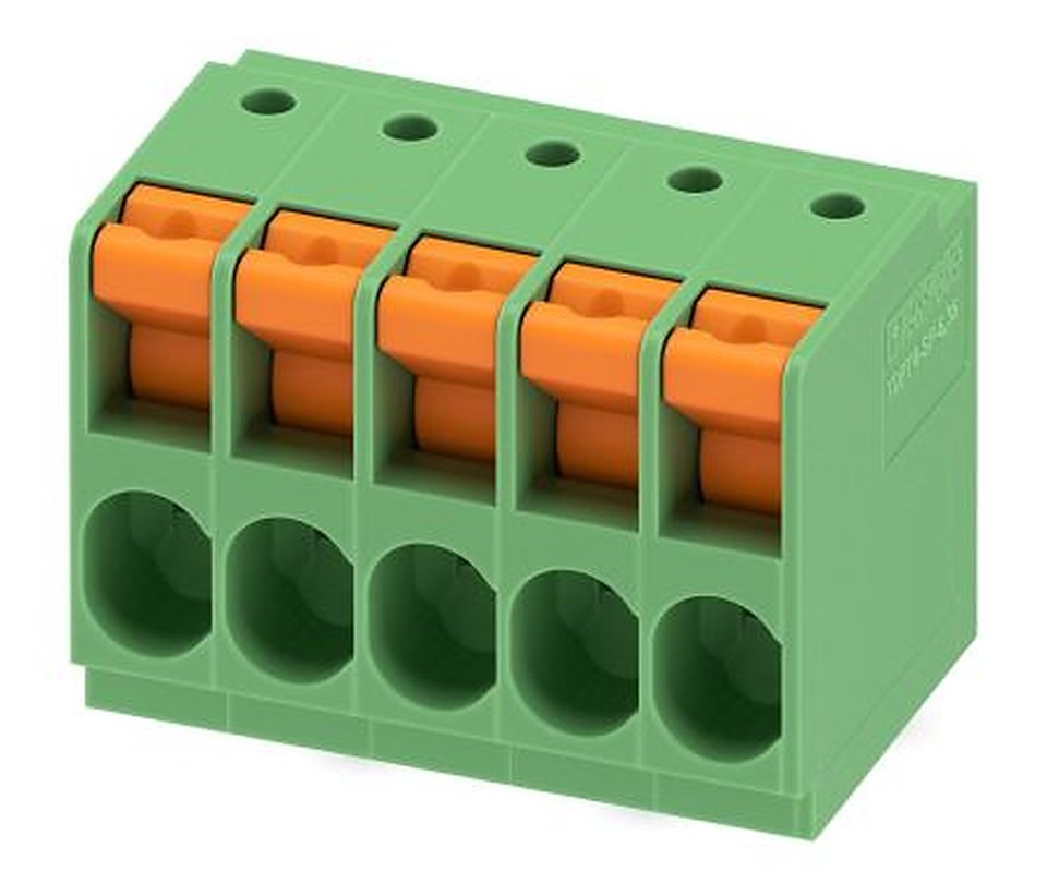 Phoenix Contact TDPT 4/ 5-SP-6.35-ZB Series PCB Terminal Block, 5-Contact, 6.35 mm Pitch, Wave Soldering Mount, 1 Row