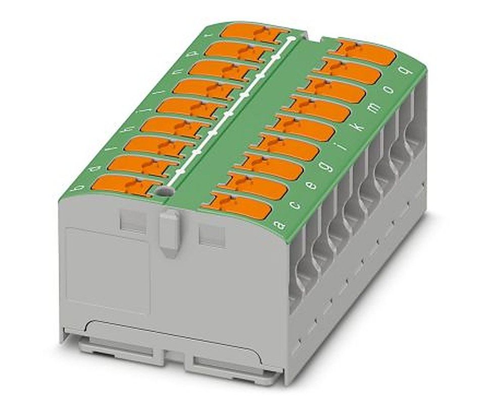 Phoenix Contact Distribution Block, 18 Way, 450V, 24A, Green