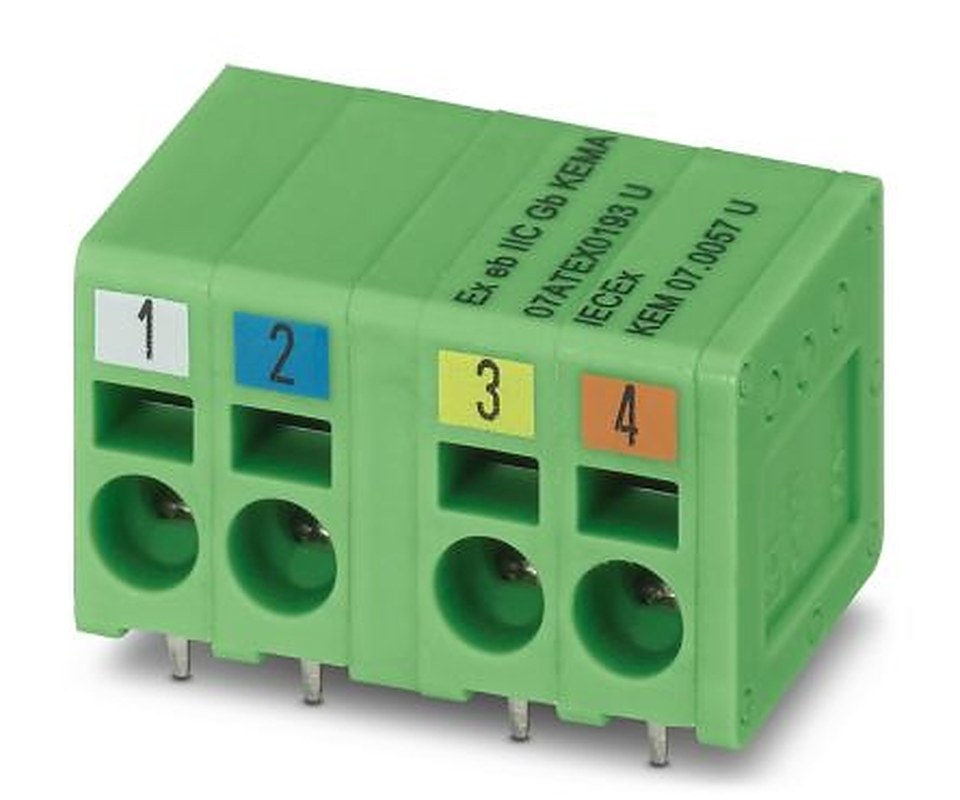 Phoenix Contact 5/4-H-EX PROFINET 2, SPT 2 Series PCB Terminal Block, 4-Contact, 5 mm Pitch, PCB, 1 Row
