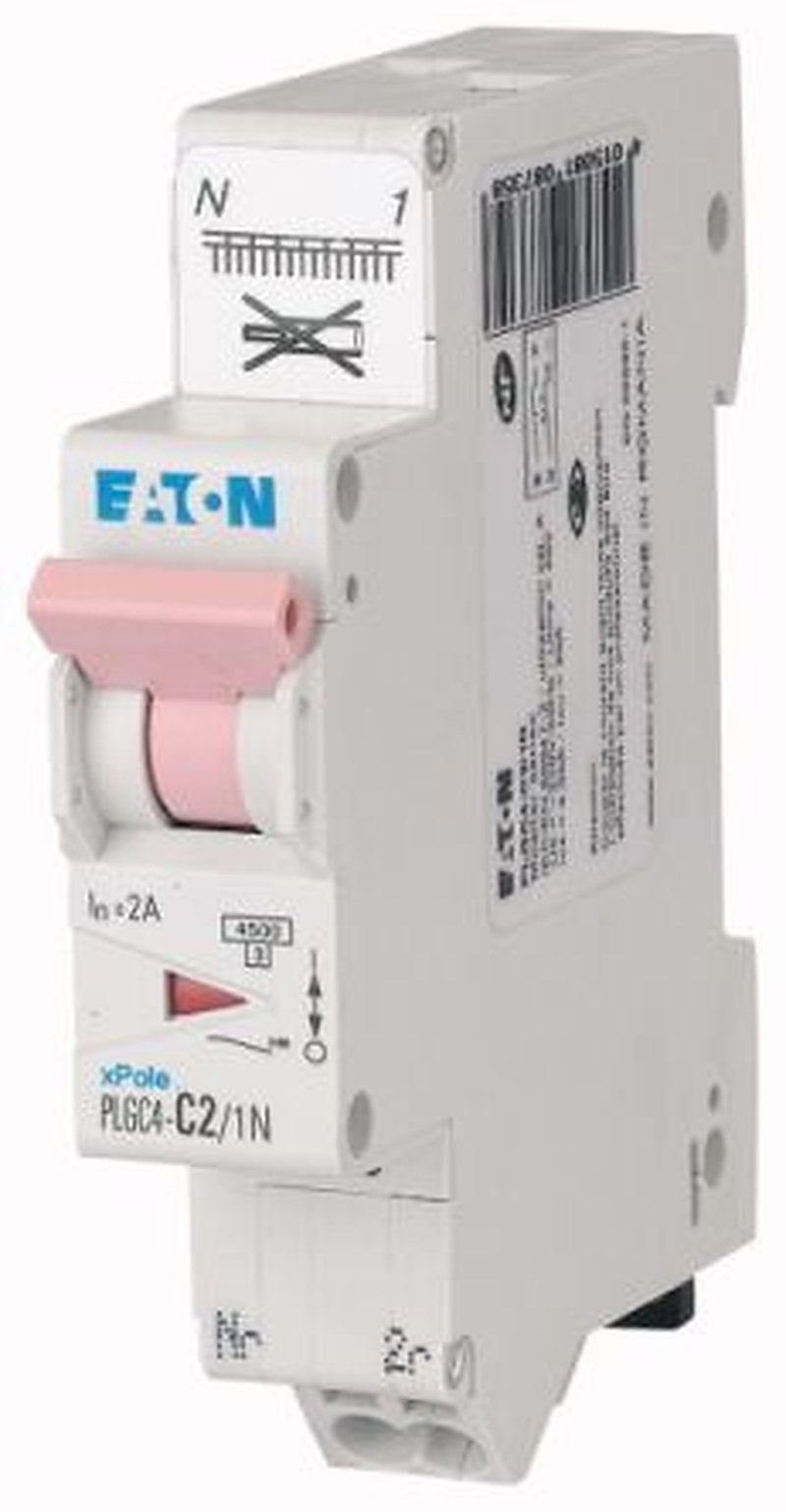 Eaton PLGC4 PLGC4 Miniature Circuit Breaker, 1-Pole, 2A, Type C, 230V ac AC, 10 kA Breaking Capacity