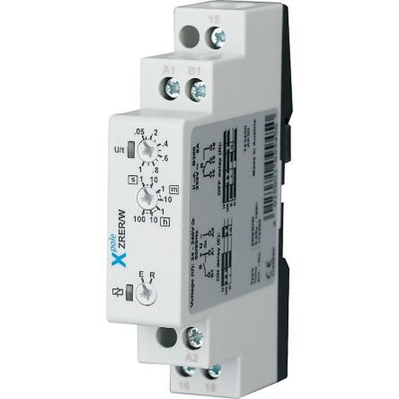 Eaton ZRER Series DIN Rail Timer Relay, 1-Contact, 24 to 240 V ac/dc 24V ac, 240 V ac, 0.05 to 360000 s, 2-Function,
