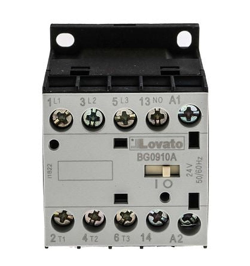 Lovato BG Contactor, 24V ac Coil, 3-Pole, 9 A, 4 kW 24V ac, 3 NO/1 NO, 600V ac