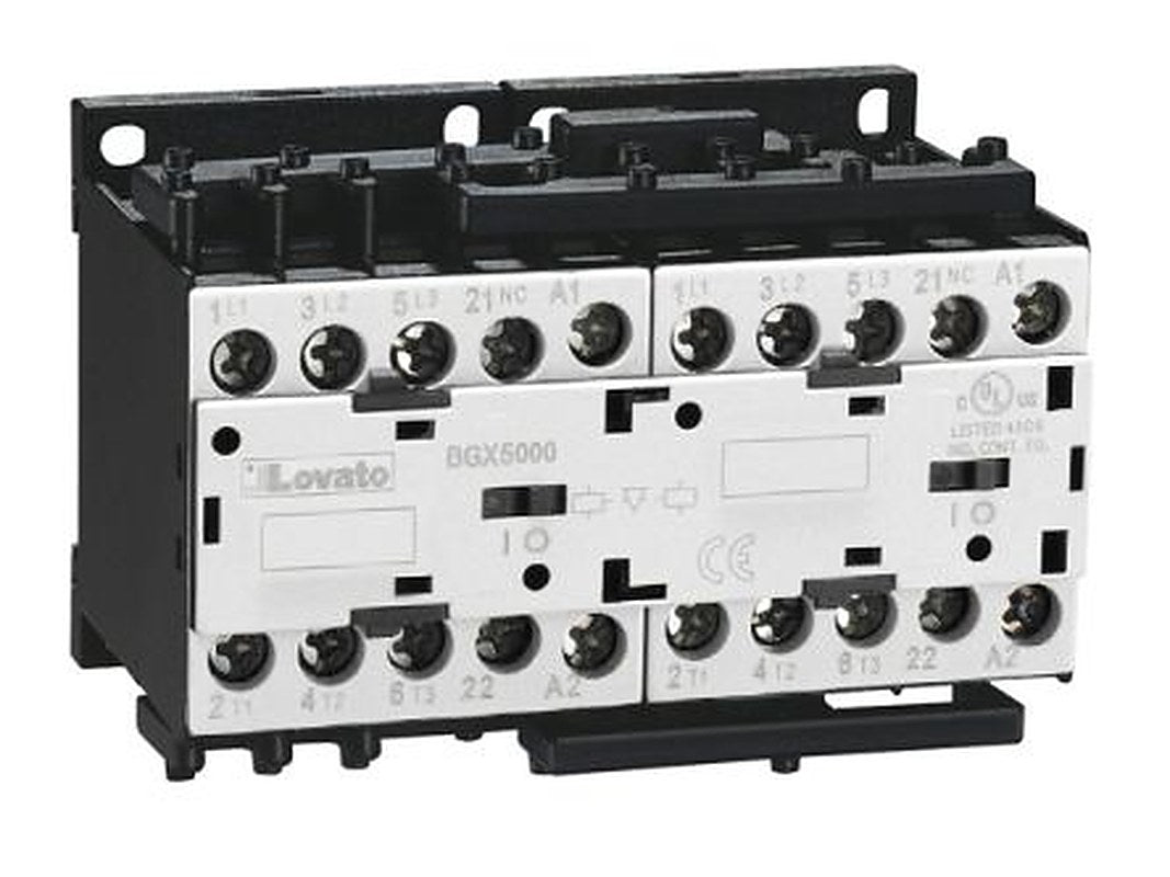 Lovato 11BG Reversing Contactor, 24V Coil, 3-Pole, 12 A, 5.7 kW, 1 NC, 440V