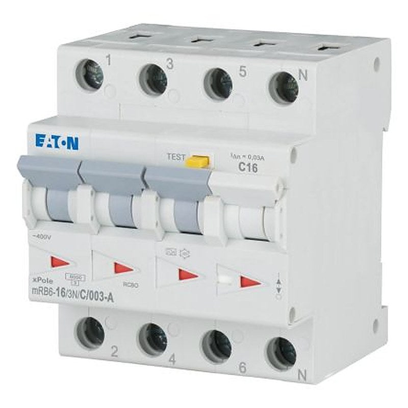 Eaton Residual Current Circuit Breaker with Overload Protection, 16A Current Rating, 3-Pole, 30 mA Trip Sensitivity,