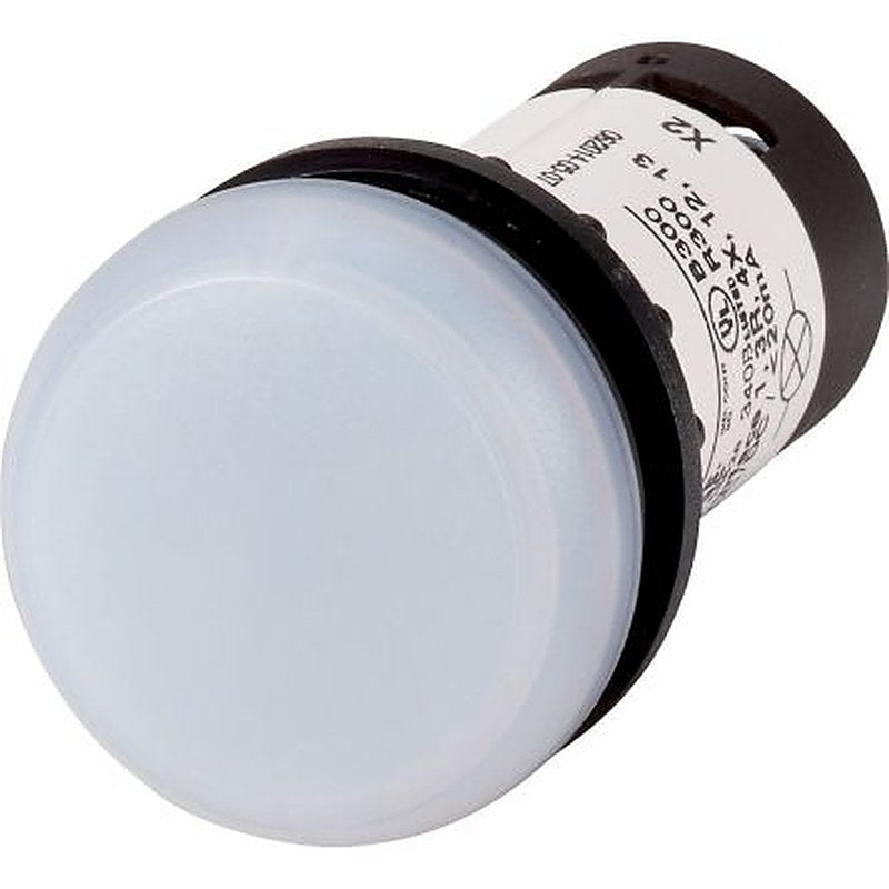 Eaton, C22, Panel Mount White LED Indicator, 22.5 mm Cutout, IP69K, IP67, Dome, 120V