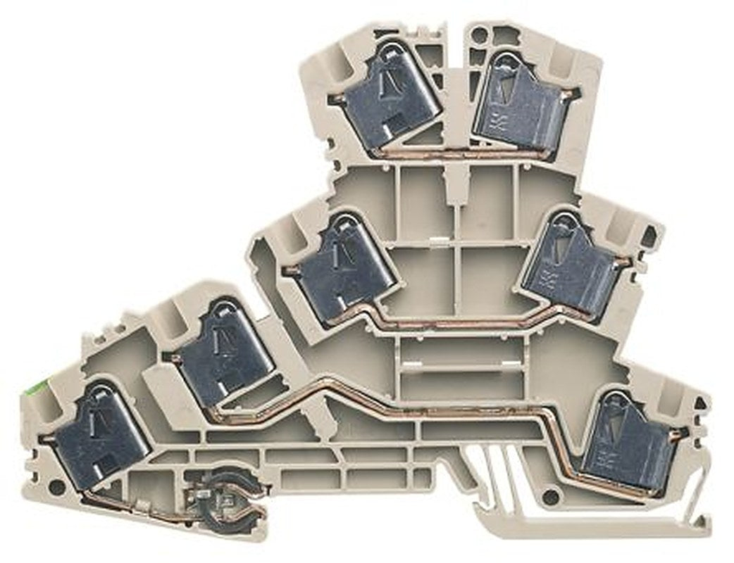 Weidmüller 1221340000 P Series DIN Rail Terminal Block Dark Beige, 0.5mm², 6 mm², 3-Level, Push-in