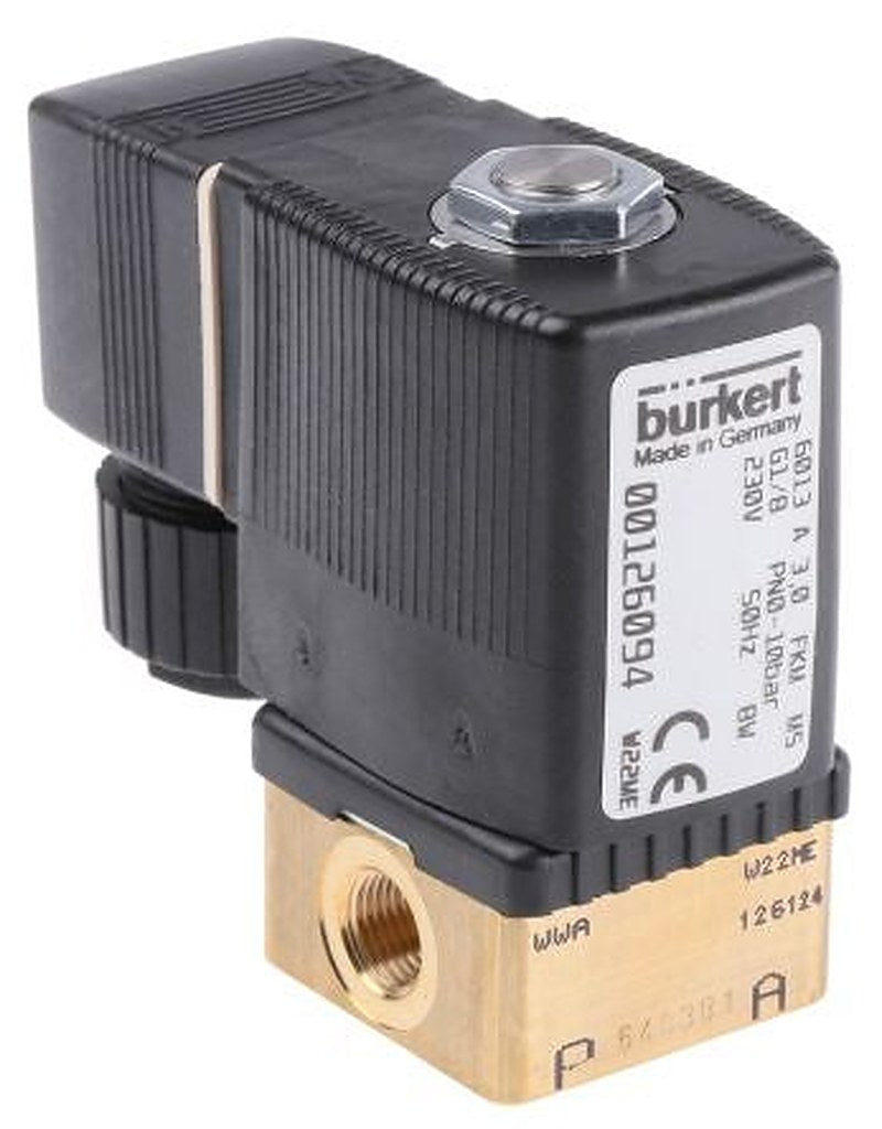 Burkert Solenoid Valve 126094, 2 Port, NC, 230V ac 3.18 mm, 3.18 mm