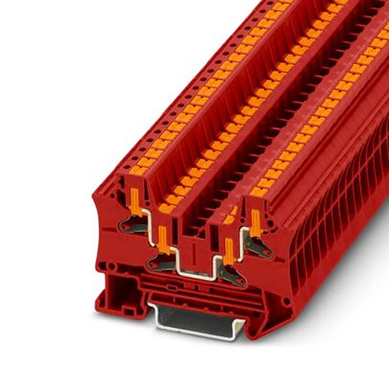 Phoenix Contact 1291897 PTV 4-QUATTRO RD Series Feed Through Terminal Block Red, 4mm², 1-Level, Push-in, UKCA-EX, IECEx,