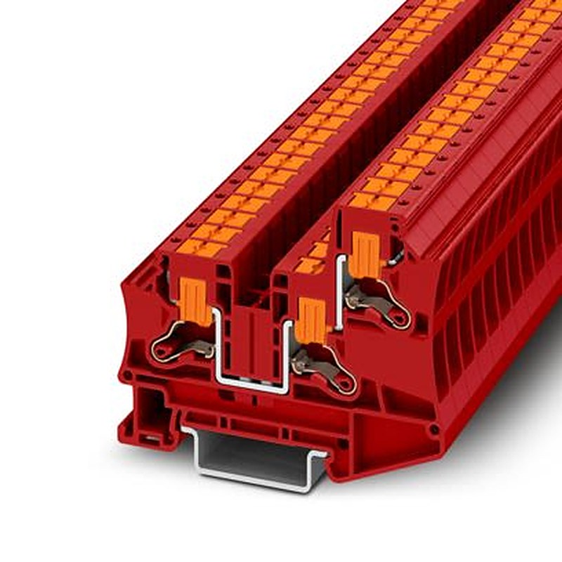 Phoenix Contact 1291917 PTV 6-TWIN RD Series Feed Through Terminal Block Red, 6mm², 1-Level, Push-in, ATEX, EAC Ex,