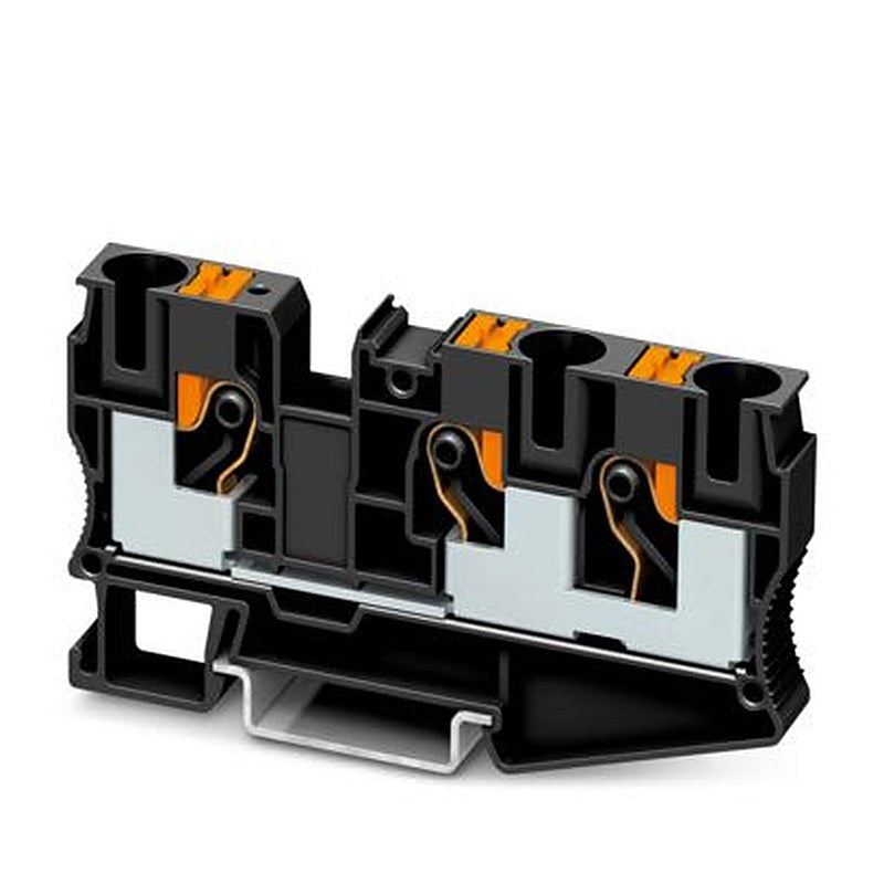 Phoenix Contact 1375410 PT 10-TWIN BK Series Feed Through Terminal Block Black, 10mm², 1-Level, Push-in, IECEx, ATEX