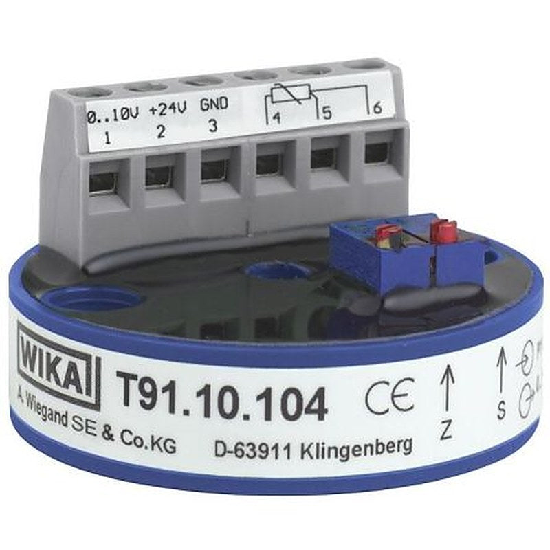 WIKA Analogue Temperature Transmitter T91 Temperature Transmitter K Type Thermocouple Input 10V, 1000 °C, 0 °C