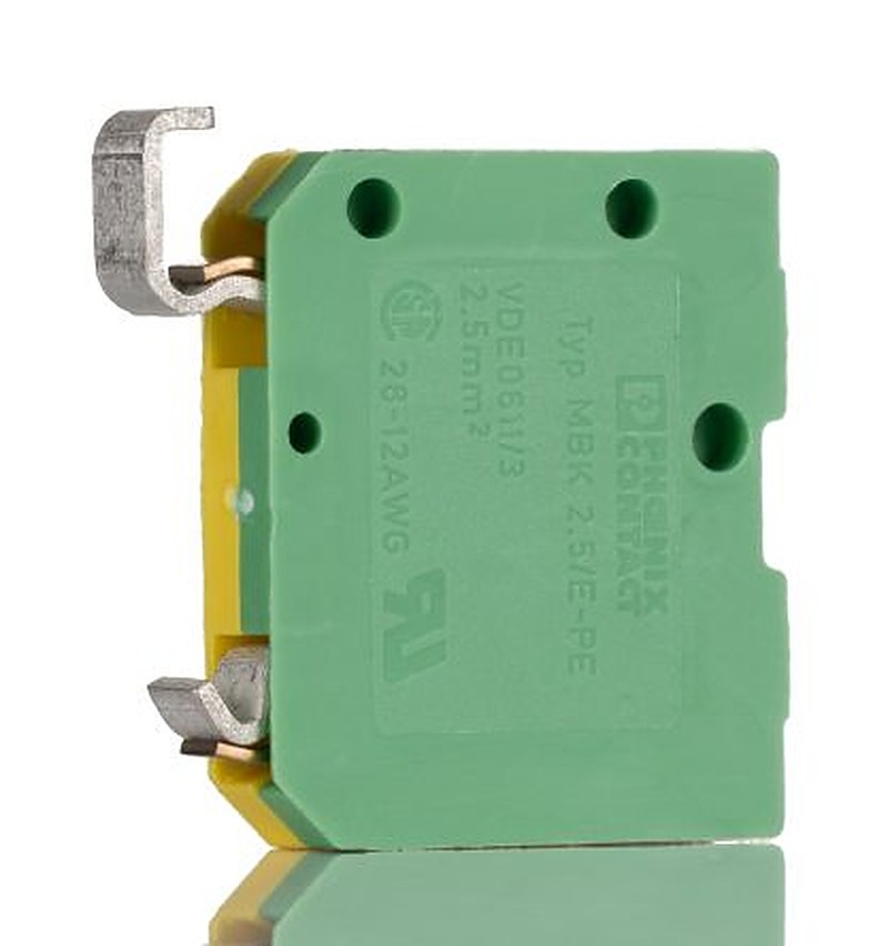 Phoenix Contact 1402788 MBK 2.5/E-PE Series Earth Terminal Block Green, Yellow, 2.5mm², 1-Level, Screw