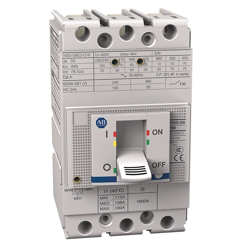 140G - Molded Case Circuit Breaker, G frame, 65 kA Interrupt Rating, T/M - Thermal Magnetic, 3 Poles, Rated Current 160 A