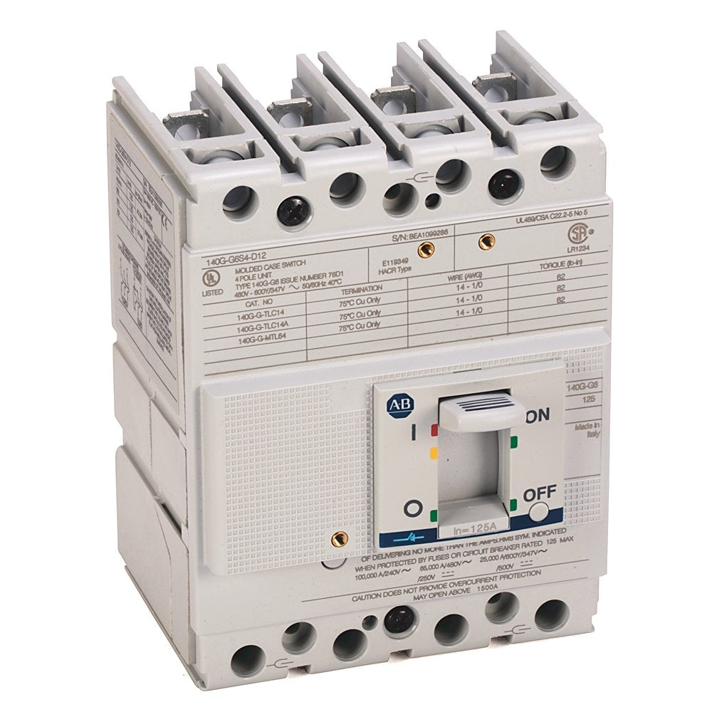 140G - Molded Case Switch, G frame, 65 kA Interrupt Rating, Molded Case Switch (Isolator), 4 Poles, Rated Current 125 A