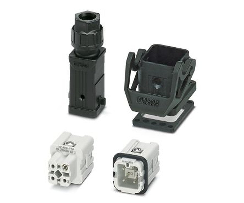 Phoenix Contact kit contents: 2 Contact Insert, 2 Housing, HC-STA, Heavy Duty Power Connector Kit, 3 Way, 10A