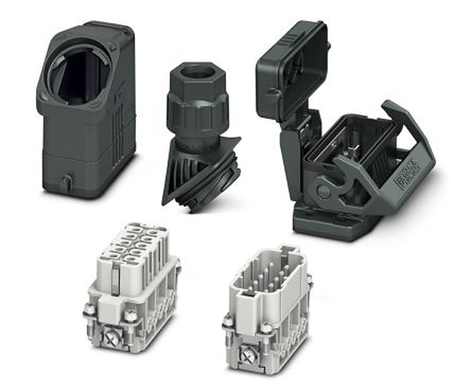 Phoenix Contact kit contents: 2 Contact Insert, 2 Housing, Cable Gland, HC-EVO, Heavy Duty Power Connector Kit, 10 Way,