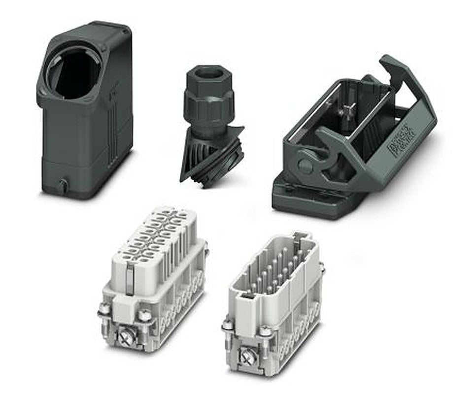 Phoenix Contact kit contents: 2 Housing, Cable Gland, 2 Contact Insert, HC-EVO, Heavy Duty Power Connector Kit, 16 Way,