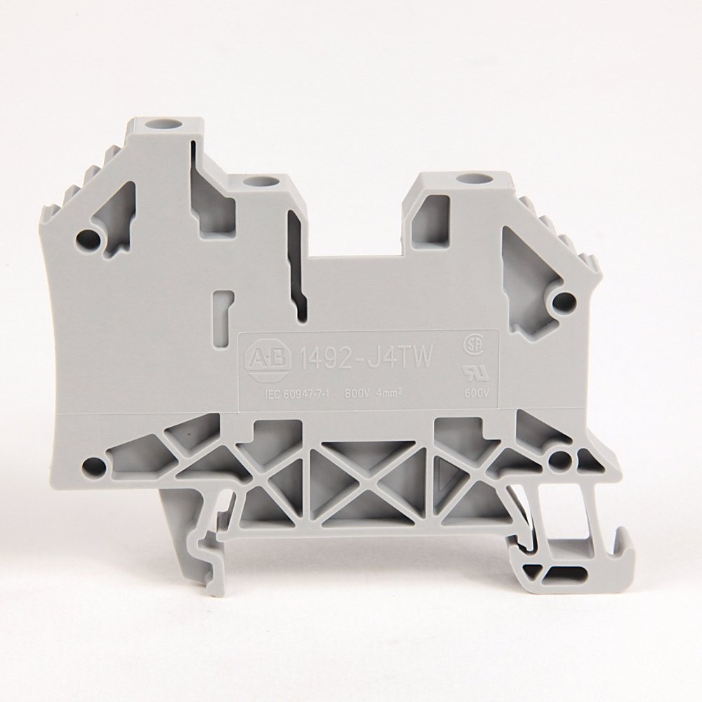 1492-J IEC Terminal Block, One-Circuit Feed-Through Block, 4 mm (# 30 AWG - # 10 AWG), 3 Connection points, 2 on one side, Gray (Standard),