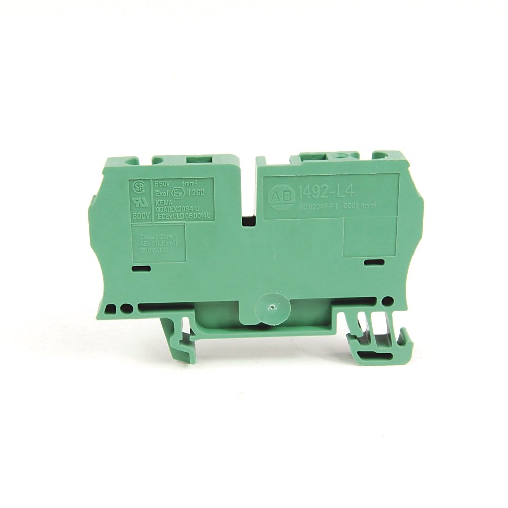 Spring Clamp Terminal Block,One-Circuit Feed-Through Block,4 mm (# 22 AWG - # 10 AWG) or 2.5 mm (# 22 AWG - # 12 AWG),Standard Feedthrough,Green,