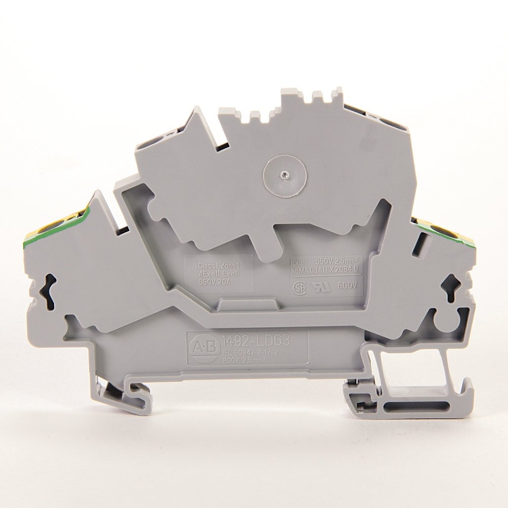 Spring Clamp Terminal Block,Three-Circuit Block with 2 Feed-Through, and 1 Ground Connection for Installation,2.5 mm (# 22 AWG - # 14 AWG),Installation,Gray (Standard),