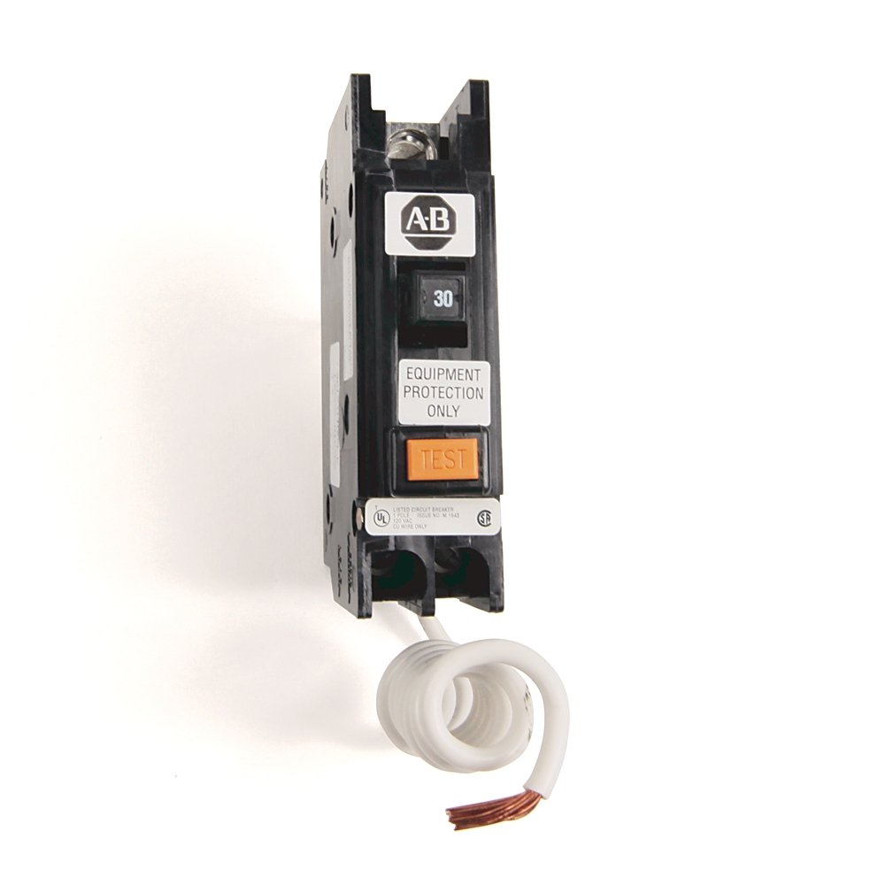 1492-MC Thermal-magnetic Miniature Circuit Breakers, 1492 Miniature Circuit Breaker, 120 V AC, Ground Fault Equipment Protector (GFEP), Panel mounting, 10 kA, 1 Pole, 30 Amps, Standard Terminal, None