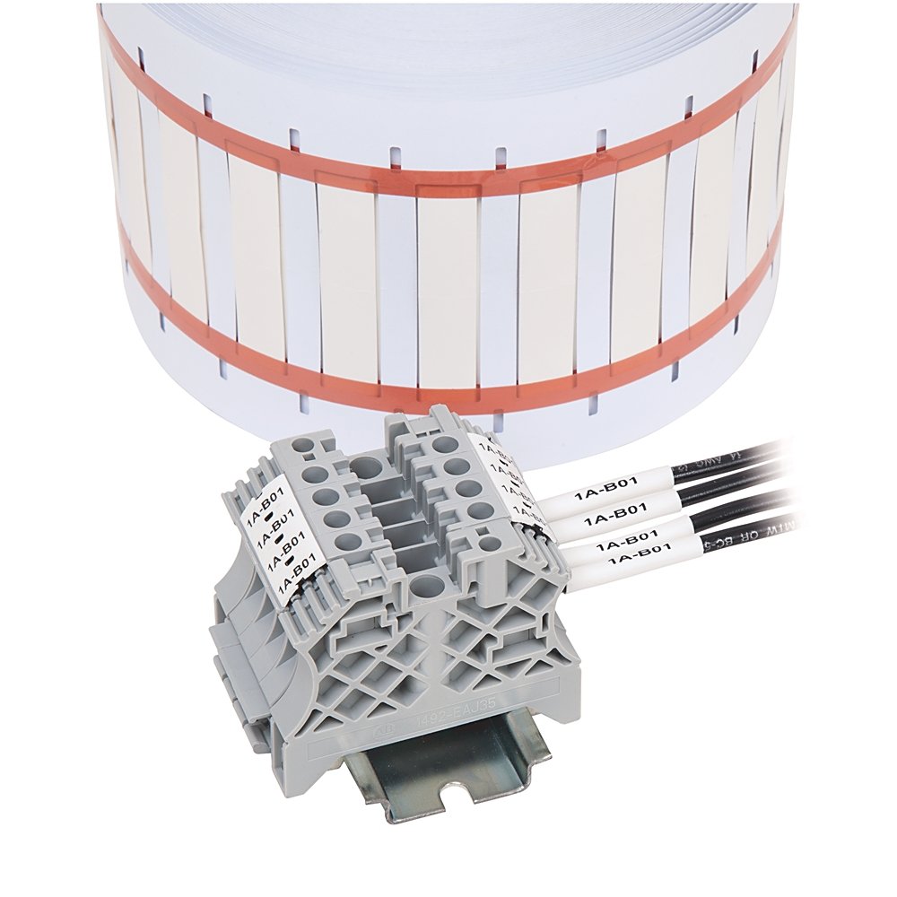 Conductor and cable heat shrink marking tube, spool packaging, length 25.4mm, conductor diameter 0.8 - 2.4mm, 3:1 shrinkage ratio, polyolefine material, white