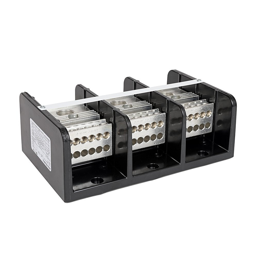 1492 Power Block, Power Distribution Block, 3-Pole, Aluminum, 1 Opening Line Side, 12 Openings Load Side, 380 Amps