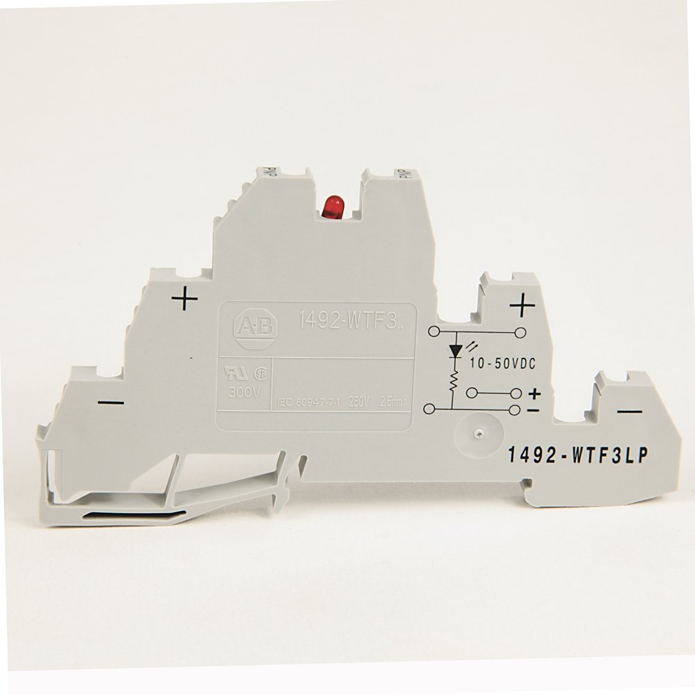 1492-W IEC Terminal Block, Three-Circuit Feed-Through Block, 2.5 mm (# 24 AWG - # 12 AWG), Red LED for PNP devices (10...50V), Gray (Standard),