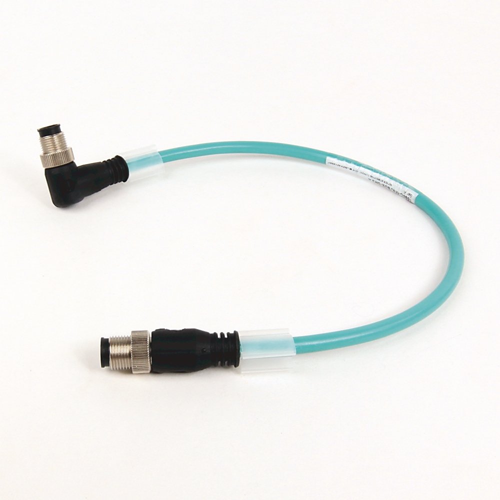 1585 Ethernet Cables Cat5e, 100BASE-TX, 100 Mbit/s, 4 Conductors, M12, Straight Male, Standard, M12, Right Angle Male, Teal PUR, Shielded, High Flex, PUR, Halogen Free, 10 million cycles