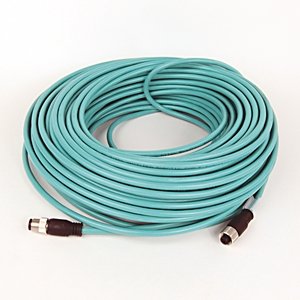 1585 Ethernet Cables Cat5e, 100BASE-TX, 100 Mbit/s, 4 Conductors, M12, Straight Male, Standard, M12, Straight Female, Teal PUR, Shielded, High Flex, PUR, Halogen Free, 10 million cycles