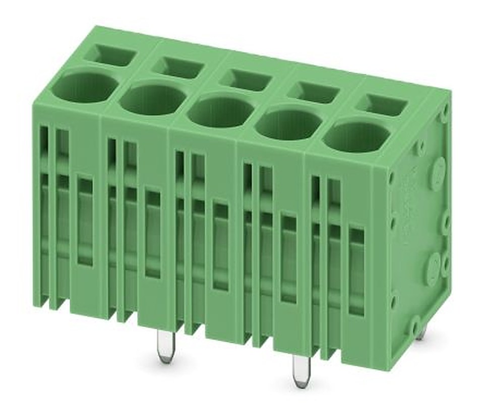 Phoenix Contact SPT 5/5-V-7.5-ZB Series Right Angle PCB Terminal Block, 5 Contact(s), 7.5 mm Pitch, 1 Row