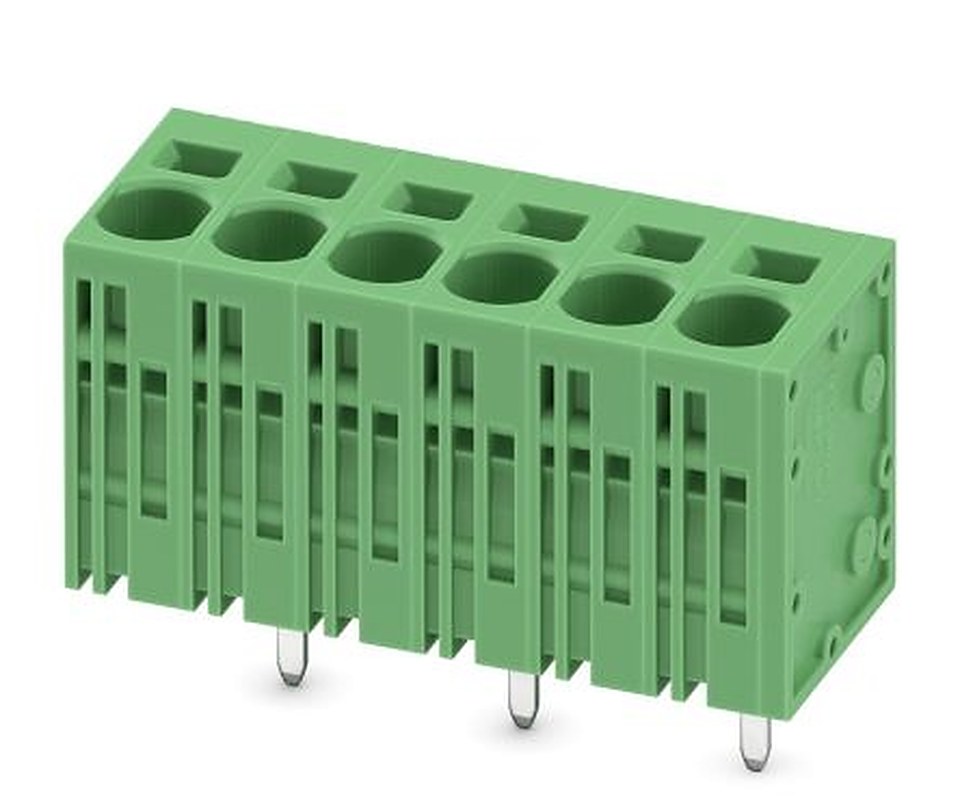 Phoenix Contact SPT 5/6-V-7.5-ZB Series Right Angle PCB Terminal Block, 6 Contact(s), 7.5 mm Pitch, 1 Row