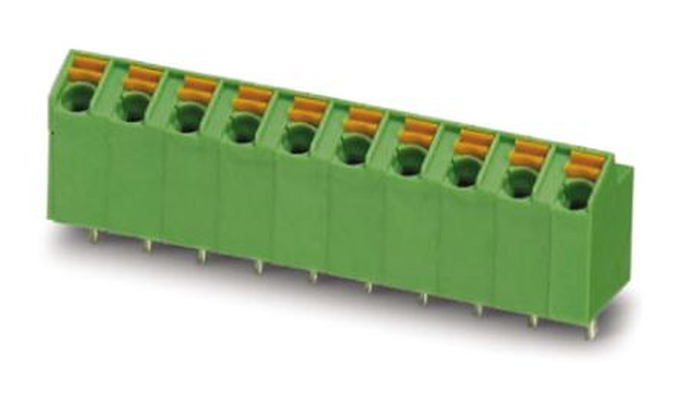 Phoenix Contact SPTA 1/9-5.0 Series 65° PCB Terminal Block, 9 Contact(s), 5 mm Pitch, 1 Row