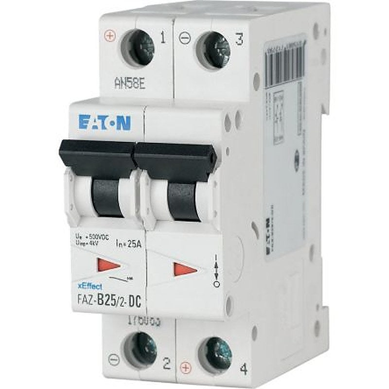 Eaton Eaton Moeller FAZ-DC Miniature Circuit Breaker, 2-Pole, 2A, Type B, 440 V dc DC, 10 kA Breaking Capacity