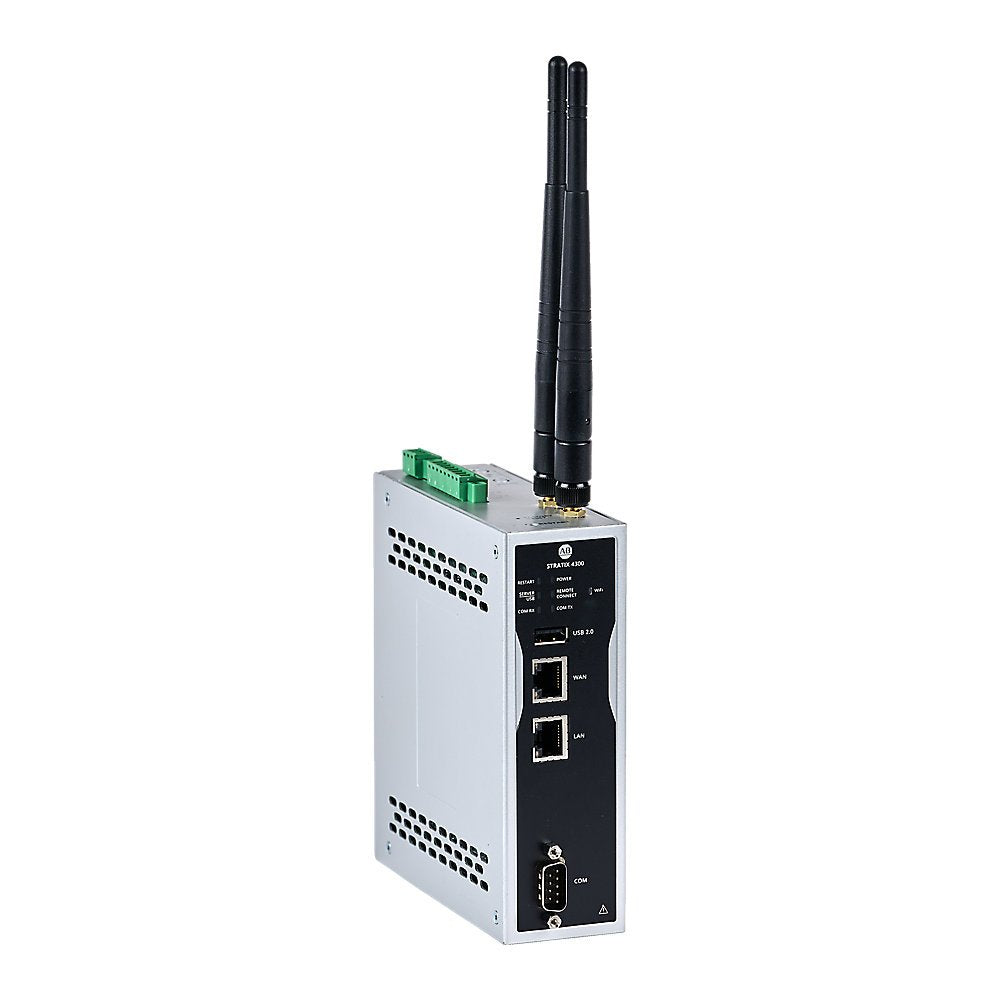 1783 Stratix 4300 Remote Access Router, VPN, 1 Ethernet 10/100/1000 Port WAN, 1 Ethernet 10/100/1000 Port LAN, Wi-Fi, RS232/422/485 (DB9M) Isolated, USB 2.0, Digital Input/Output, Power 12/24VDC isolated