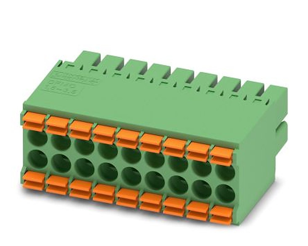 Phoenix Contact DFMC 1.5/9-ST-3.5 Series Pluggable Terminal Block, 18-Contact, 3.5 mm Pitch, 2 Row, 1790179