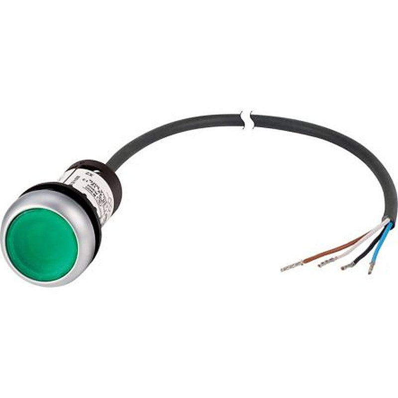 Eaton C22 Series Illuminated Illuminated Push Button, Maintained, Screw, 22.5 mm Cutout, 1 NO, Green LED, IP67, IP69K,
