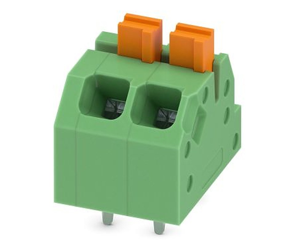 Phoenix Contact SPTAF 1/ 2-3.5-EL Series Angled Wave Soldering Mount PCB Terminal Block, 2 Contact(s), 3.5 mm Pitch, 2