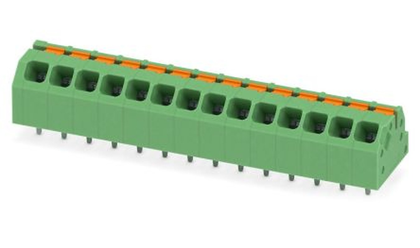 Phoenix Contact SPTAF 1/14-3.5-IL Series Angled Wave Soldering Mount PCB Terminal Block, 14 Contact(s), 3.5 mm Pitch, 2