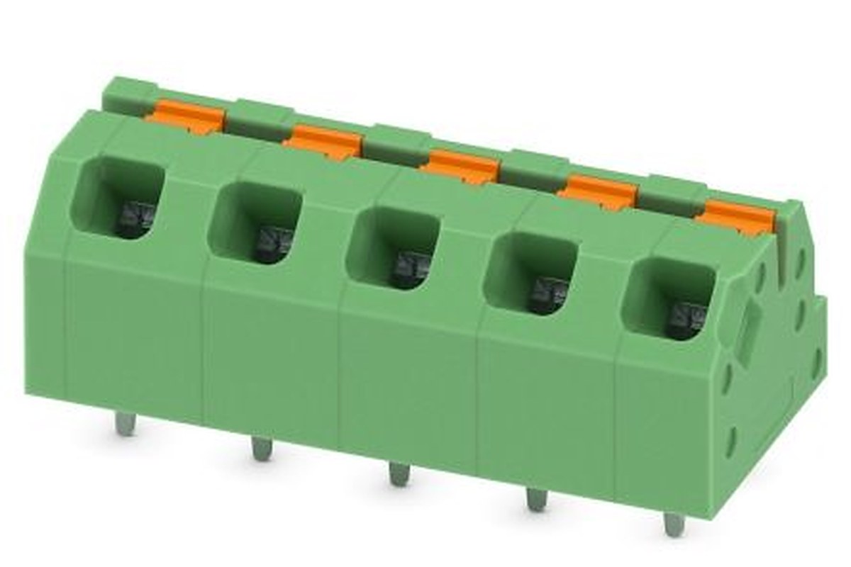 Phoenix Contact SPTAF 1/ 5-5.0-IL Series Angled Wave Soldering Mount PCB Terminal Block, 5 Contact(s), 5 mm Pitch, 1 Row