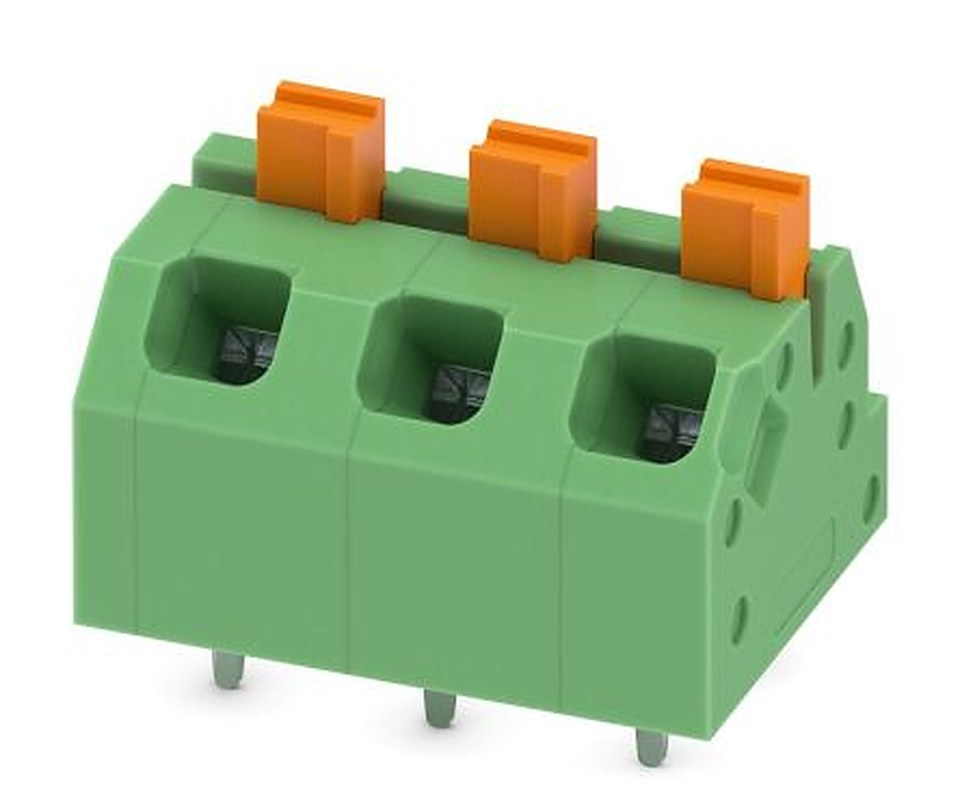 Phoenix Contact SPTAF 1/ 3-5.0-EL Series Angled Wave Soldering Mount PCB Terminal Block, 3 Contact(s), 5 mm Pitch, 1 Row