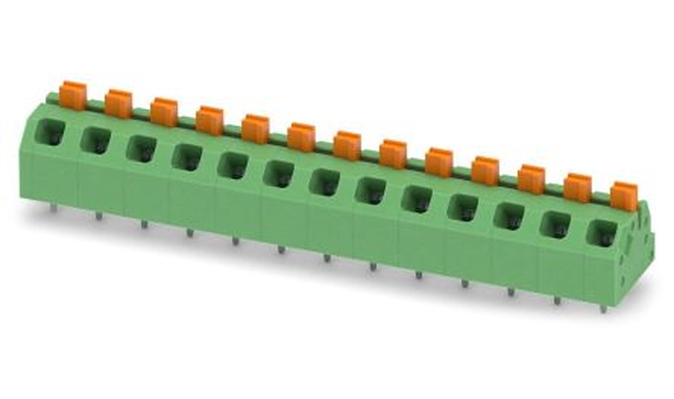 Phoenix Contact SPTAF 1/13-5.0-EL Series Angled Wave Soldering Mount PCB Terminal Block, 13 Contact(s), 5 mm Pitch, 1