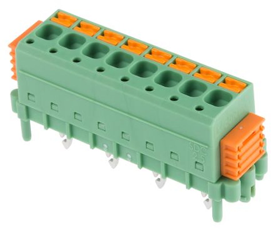 Phoenix Contact SPTAF 1/ 2-3.5-EL Series Angled Wave Soldering Mount PCB Terminal Block, 2 Contact(s), 3.5 mm Pitch, 2